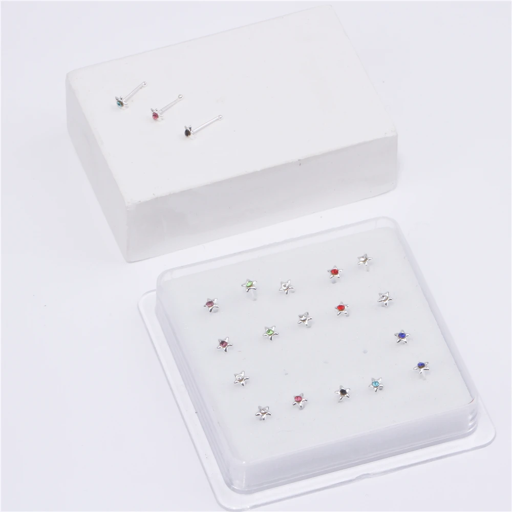 20Pc Nose Studs for Women Men Mix Color Star Shape Tiny Nose Bone Rings Body Piercing Jewelry Ear Nose Pin Ball End