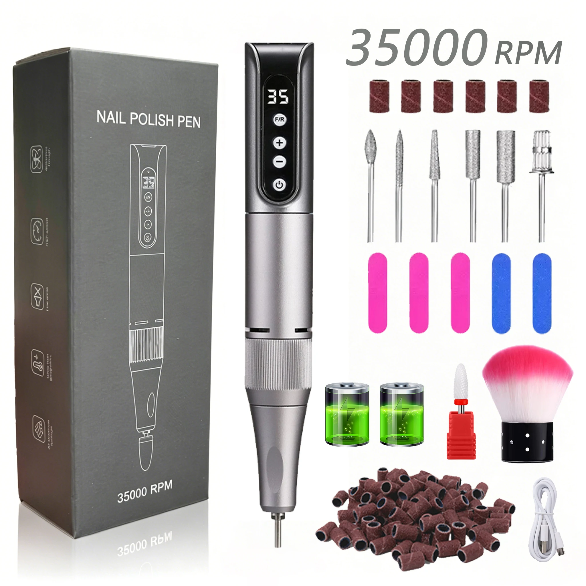 Electric Nail Drill, Nail Drill & Electric Nail Polishing Set, USB Rechargeable Multi-Speed Forward/Reverse Nail Grinder, Suitable For Thick Nails, Hand & Foot Care Gifts Wireless Manicure & Pedicure Tool Suitable For Acrylic/Gel Nails, Home Salon Use