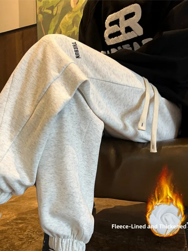 

American Sle Thiened Fce Lined Loose Warm Casual Pants for Teenage Boys High Sensation Autumn Winter New Arrival