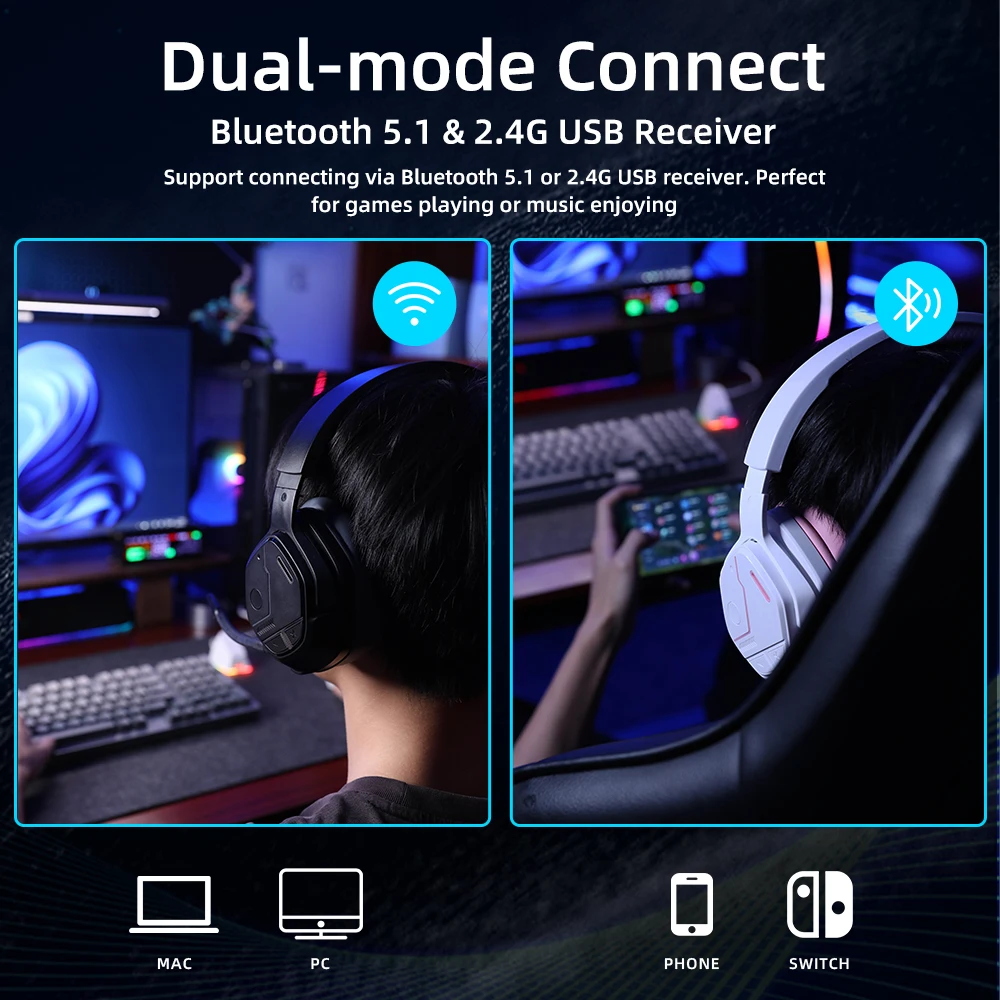 Imagem -05 - Dareu-dual-mode Gaming Headconjunto sem Fio com Microfone Gaming Headset Surround Sound 50 Milímetros Driver Fone de Ouvido para Ps4 Xbox bt 5.1 Enc