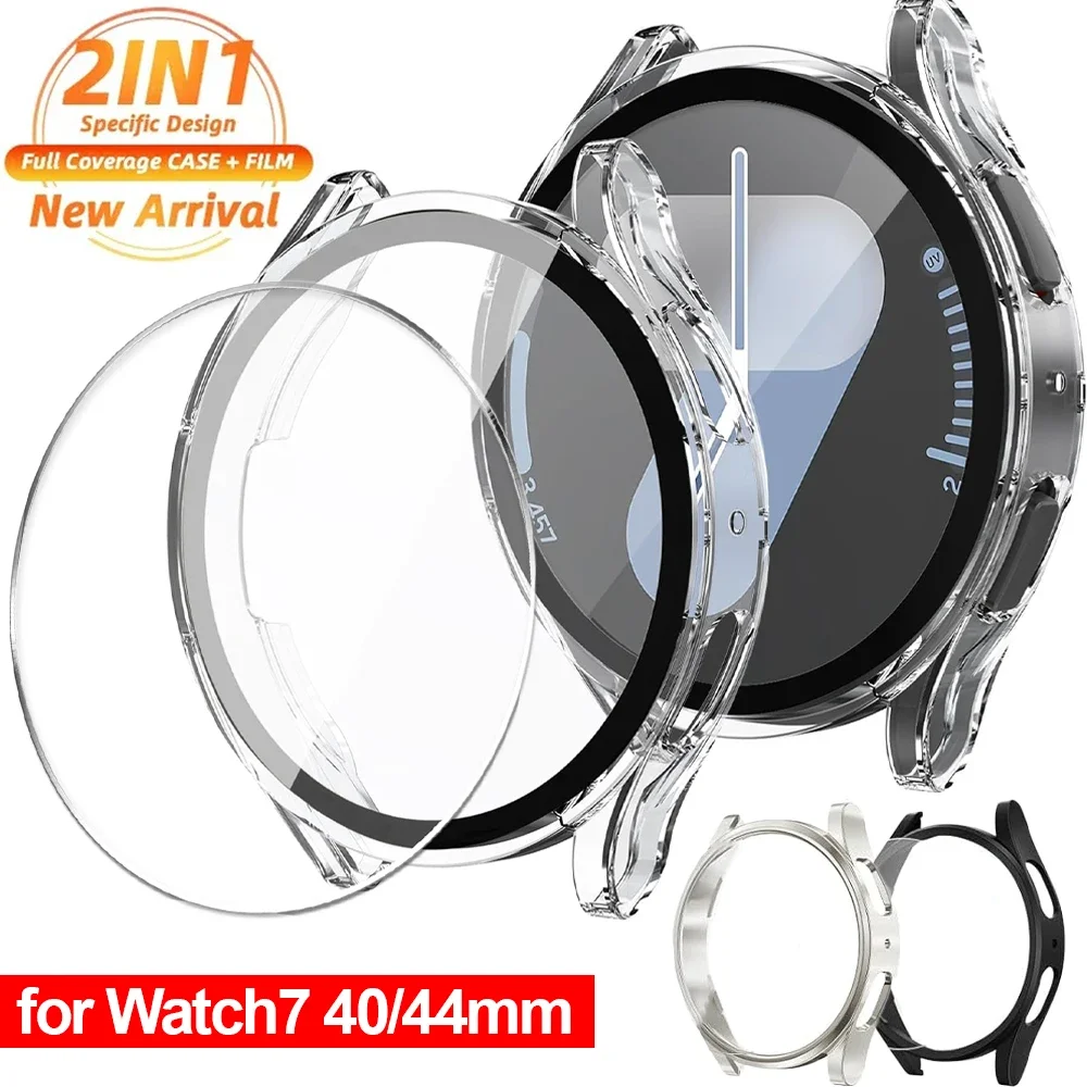 2 in 1 Smartwatch Full Coverage Protective Case for Samsung Galaxy Watch 7 40mm 44mm Hard PC Bumper & Tempered Glass Watch Films