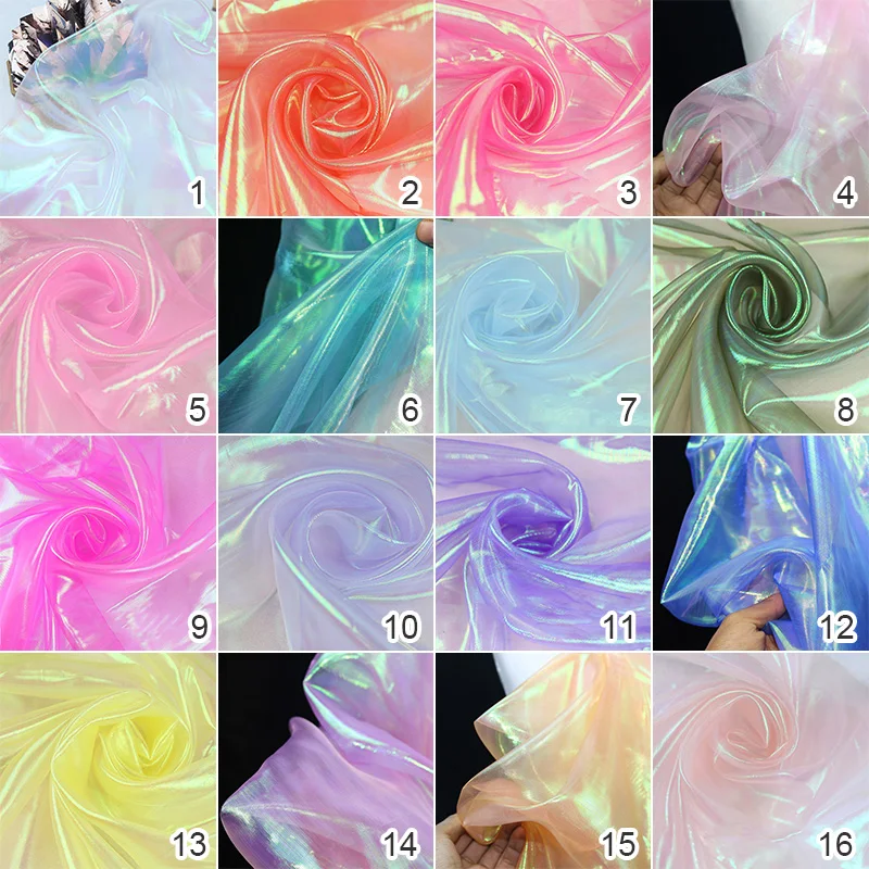 Encrypted Gradient Organza Fabric Flash Iridescent Transparent Voile Material for Stage Wedding Decoration DIY Costume Design
