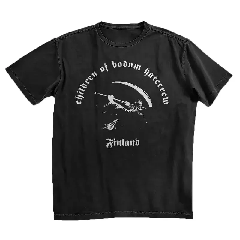 Bodom's Dark Metal Band _Death God_ Print Short-Sleeved T-Shirt Suitable for Both Men and Women