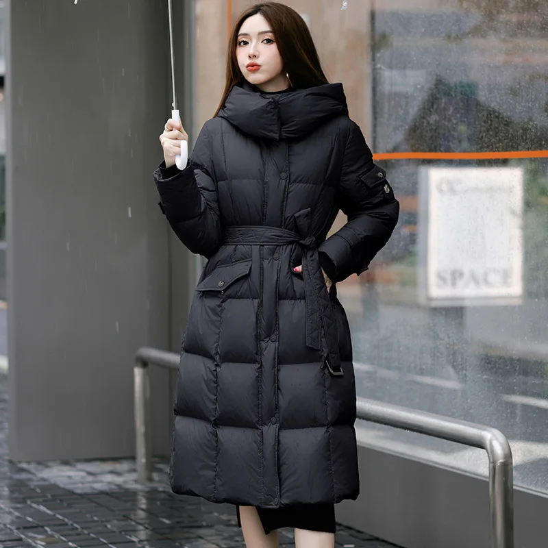 

Winter Long Women's Down Jacket Lanyard Hooded Warm Coats Thickened 90 Duck Down Coat High-end Temperament Fashion Parka Coat