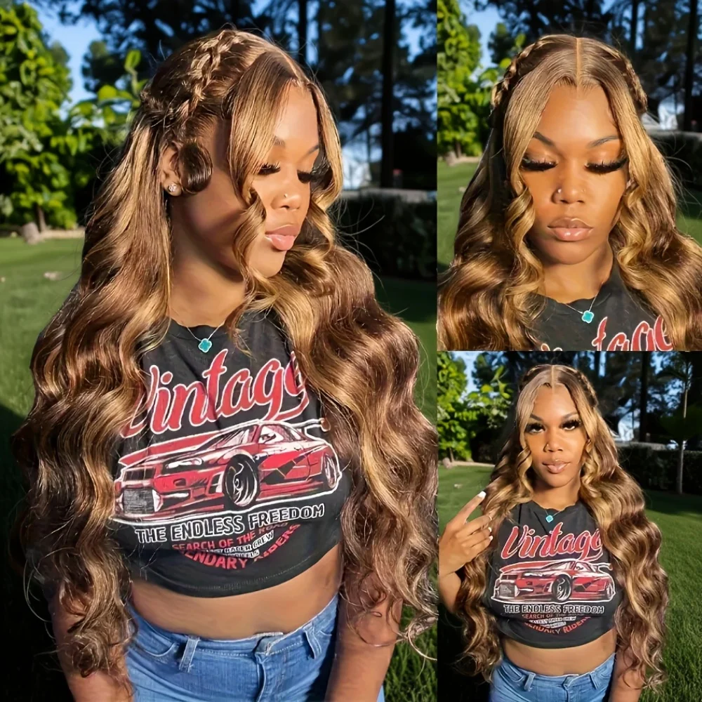 Body Wave Lace Front Wigs 13x4 13x6 HD Transparent 4/27 Lace Frontal Wigs Pre Plucked Highlight Transparent Lace Human Hair Wigs