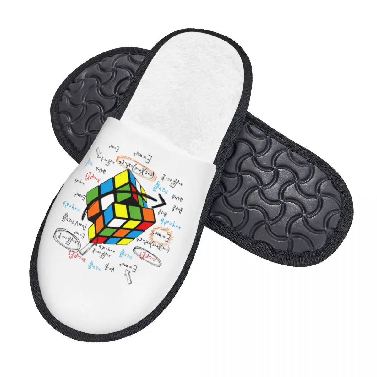 Custom Print Women Math Rubix Rubixs Cube House Slippers Cozy Warm Memory Foam Fluffy Slipper Indoor Outdoor Shoes