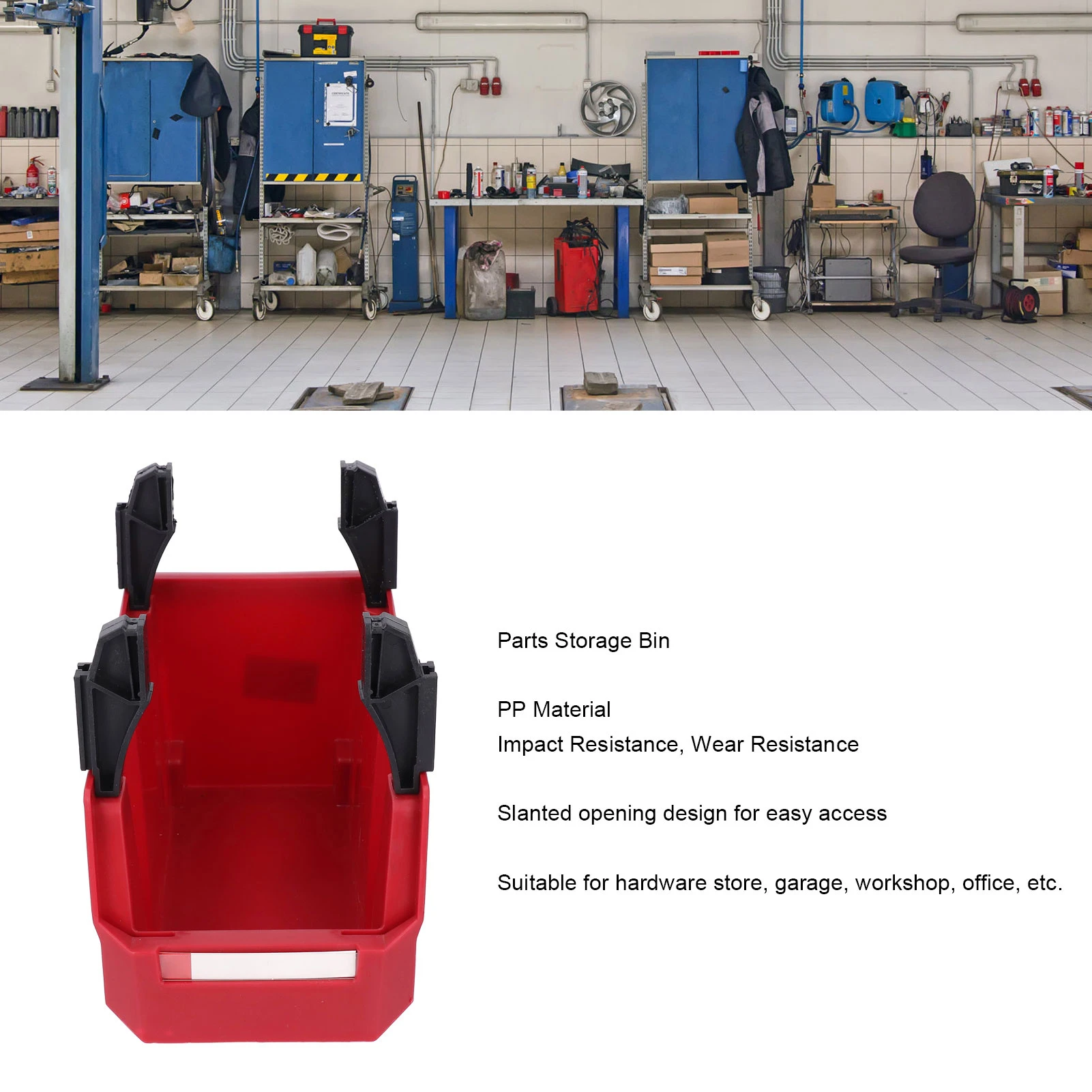 1PC Red Parts Storage Bin Thickened PP Large Opening Tool Organizer Back Hanging Container for Garage Workshop 276x139x128mm