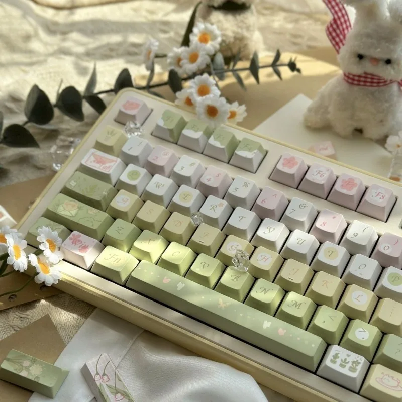 Spring Language Theme Keycaps Set Customized PBT Sublimation Cherry Profile Keyboard Cap Gaming Mechanical Keyboard Accessories