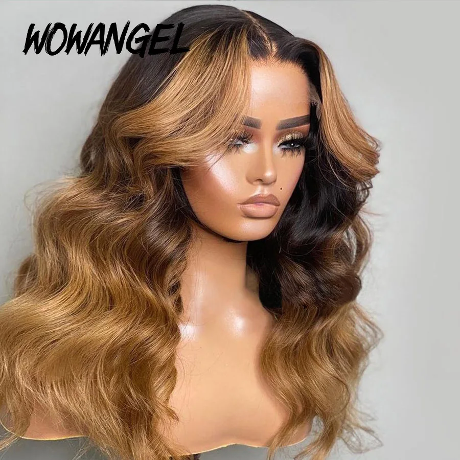 WOWANGEL 1b/27 تسليط الضوء على شعر مستعار 13X4 HD الدانتيل شعر مستعار أمامي 250% الجسم موجة شعر مستعار ملون تذوب الجلد غير مرئية HD الدانتيل الجبهة باروكة من شعر طبيعي