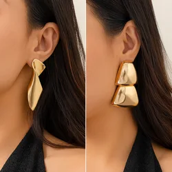 DIEZI Exaggerated Punk Gold Silver Color Geometric Earrings Fashion Cool Metal Stud Earrings For Women Girls Gift Ear Jewelry