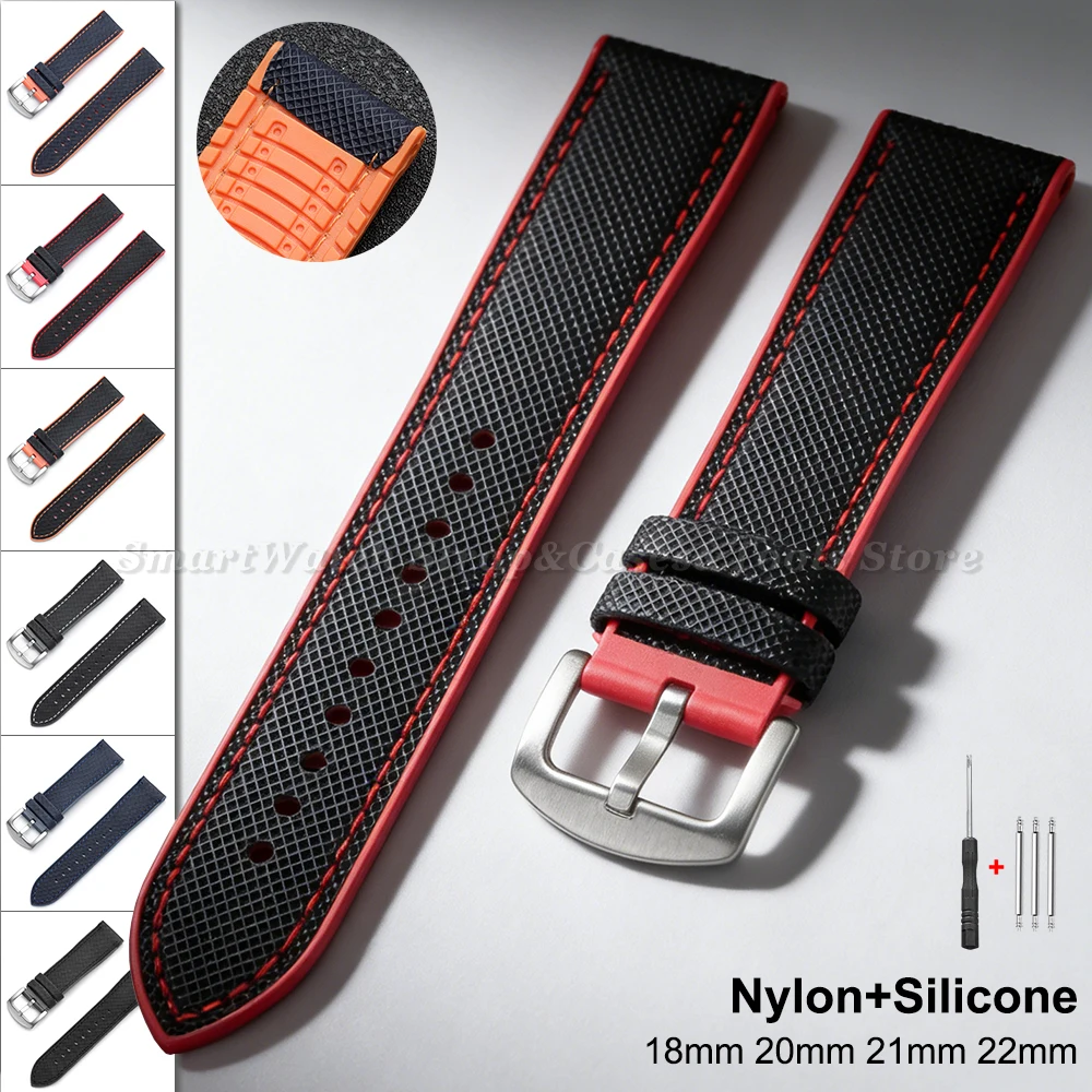 

Nylon Silicone Watch Strap for Omega Stitching Sports Watch Band 18mm 20mm 21mm 22mm Waterproof Replacement Wristband for Men