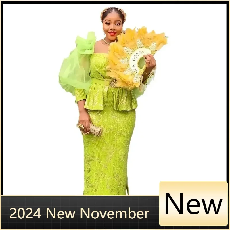 

Customized Sequin African Dresses for Women Fashion Plus Size Christmas Evening Party Long Dress Dashiki Ankara Outfit Robe Afri