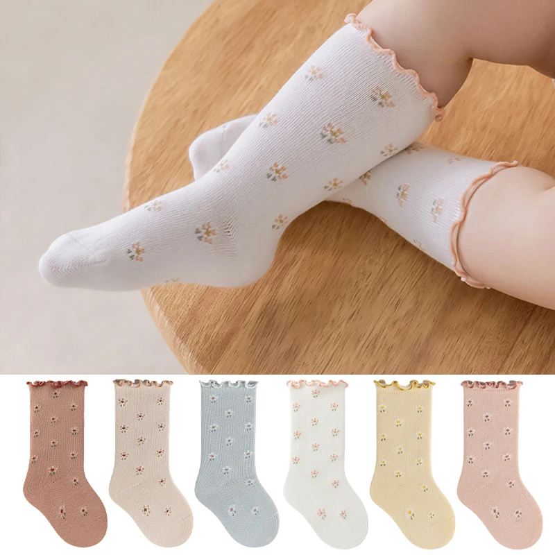 Baby Girls Socks Soft Cotton Floral Ruffle Girls Socks Korean Style Princess Mid Calf Socks for Girls Accessories