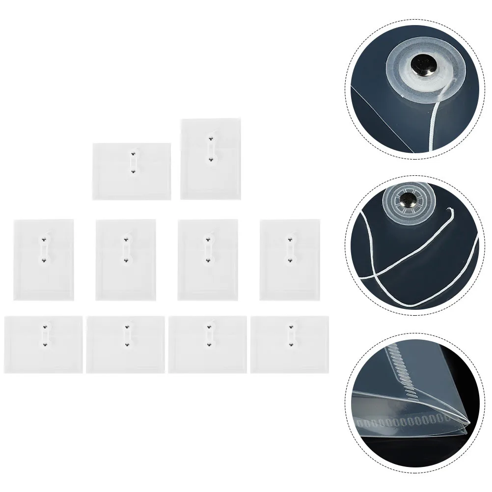 

10pcs Pocket Folders A6 Thick Document Holders Clear Plastic Storage Bags Office School Supplies Transparent Organizers Button