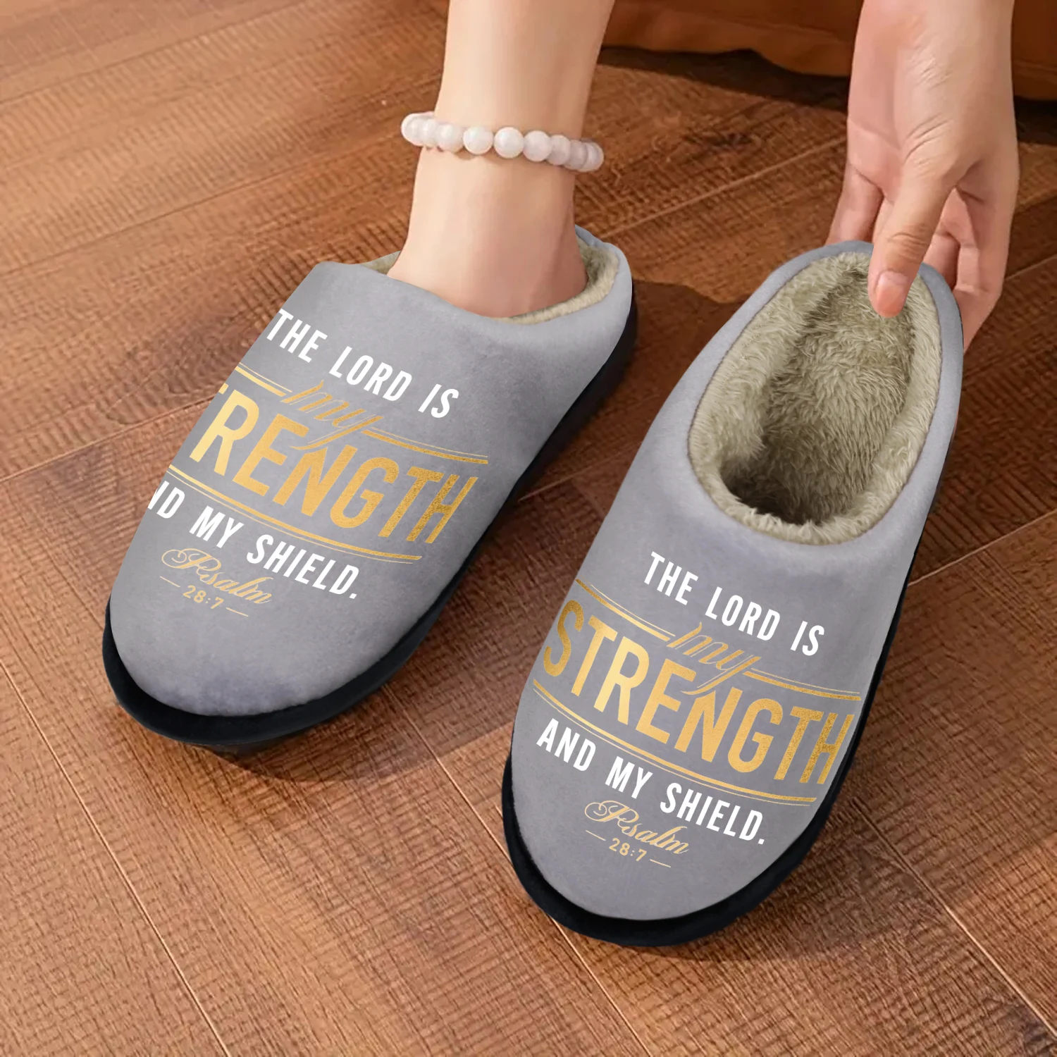 

Christian Art Gifts, The Lord is My Strength Indoor/Outdoor Slippers, Soft Memory Foam House slippers, Comfy Fuzzy House Shoes