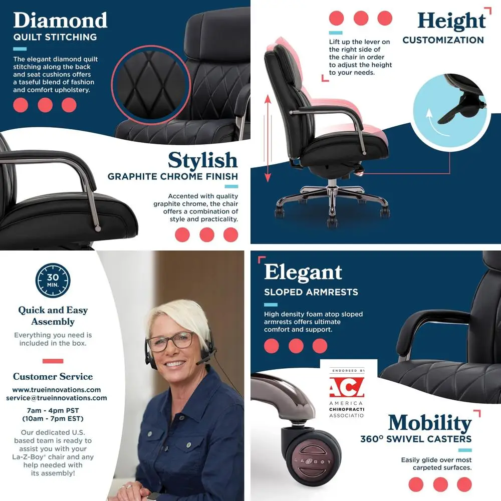 

Sympy Executive -Back Oice Chair, Diamond Quilt Seat and Back, ket Coil Cushion, Padded Armrests, Ergonomic Computer DeskChair,