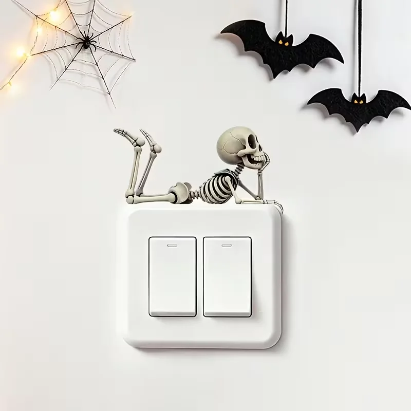 1 PVC skeleton switch wall sticker, Gothic style skeleton square socket sticker, waterproof self-adhesive home decoration