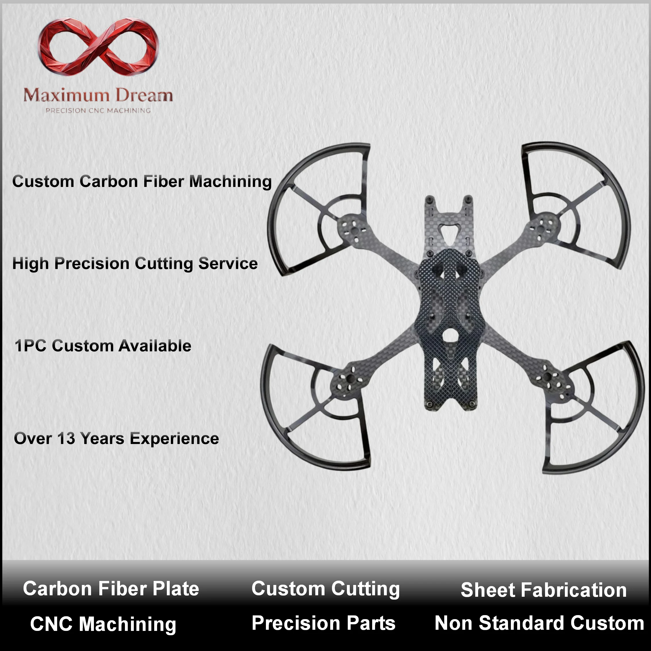3K Carbon Fiber Plate CNC Custom Machining Service Matte Glossy Twill Plain Weave FPV UAV Drone Frame Components Custom Cutting
