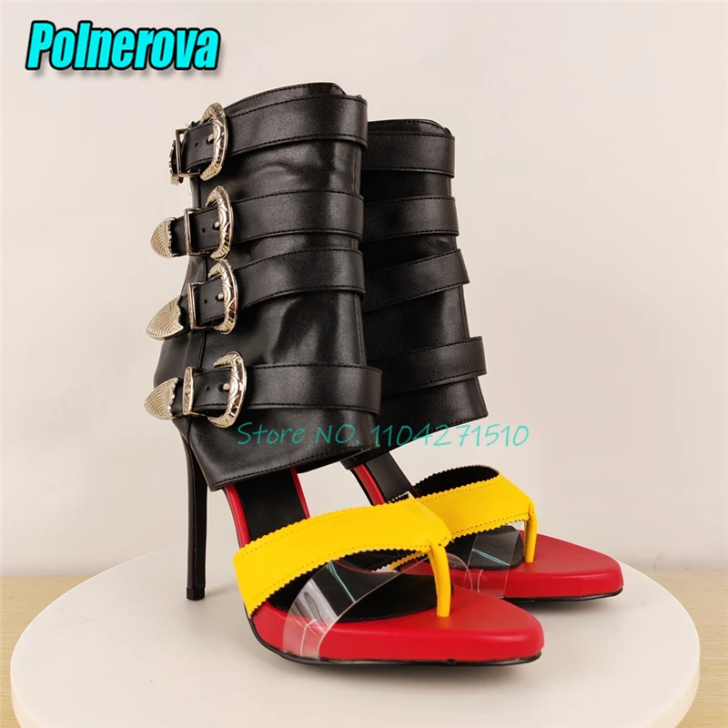 

Ботильоны на тонком высоком каблуке с застежкой на носок, пикантные ботильоны с металлической пряжкой, разноцветные сандалии на шпильке с молнией сзади, модная женская подиумная обувь