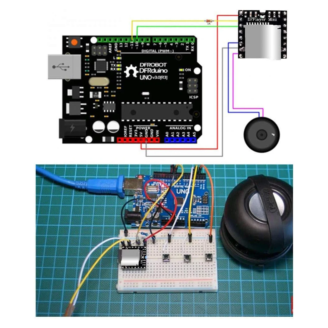 وحدة مشغل MP3 صغيرة DFPlayer V3.0 MP3 لوحة فك تشفير الصوت تدعم بطاقة TF U-Disk IO/منفذ تسلسلي/AD متوافق مع Arduino #6