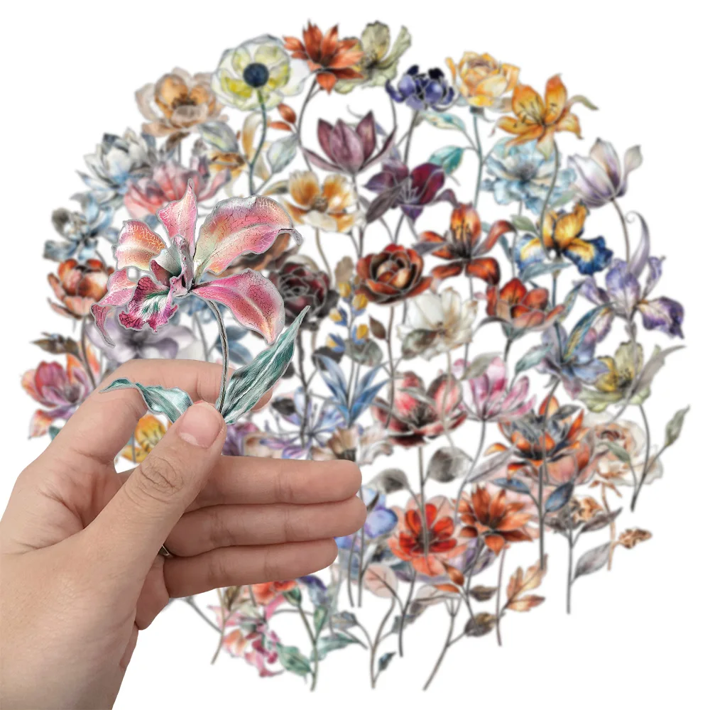 50PCS Transparent Silver Core Decorative Stickers Set PET DIY Laptop Water Cup Bag Hot Silver Decorative Stickers