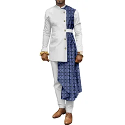 African Men Coat Long Sleeve Men 2 Piece Set Dashiki Jacket Tops Coat Ankara Print Patchwork Blazer Wedding Dress Suit Shirt