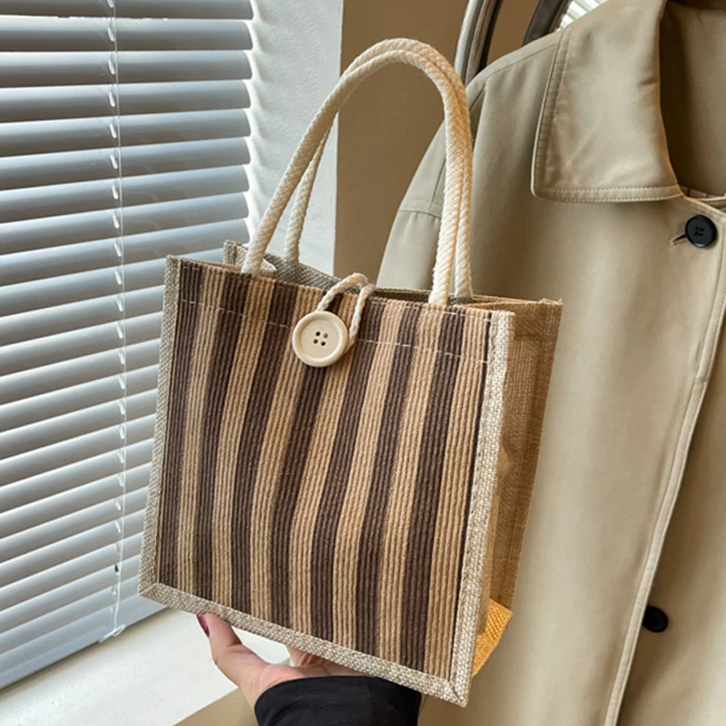 Lunch Box Bento Bag Women's New Fashion Vertical Stripes Handbag Women Ins Work Lunch Handbag