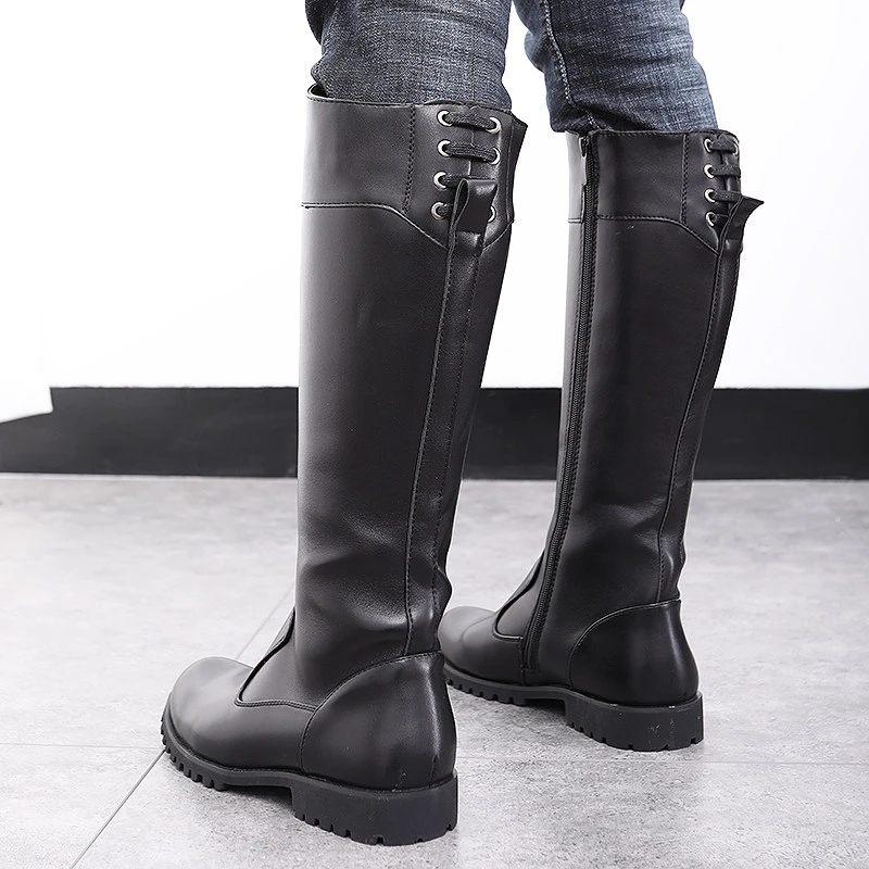 men luxury fashion stage nightclub high boots black designer shoes cowboy original leather boot stylish long motorcycle botas