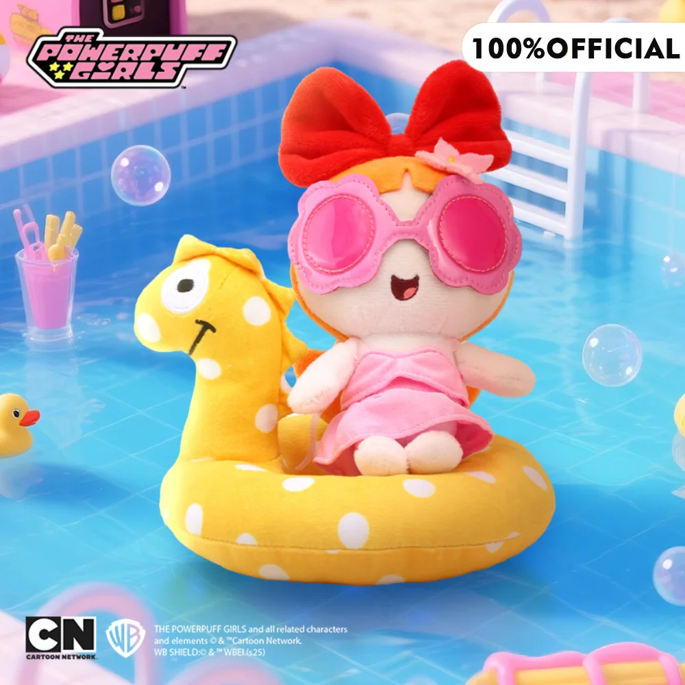Echte 15 cm Powerpuff Girls pluche pop sleutelhanger cartoon bloesem bubbels zwemmen ring pop set rugzak accessoires meisjes cadeau