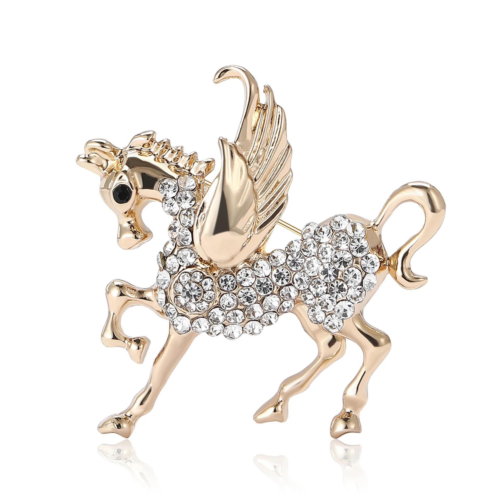 Shiny Rhinestone Pegasus Brooch Ladies Unisex 2 Color Optional Pair Of Office Everyday Wear Suit Jacket Accessories Pin