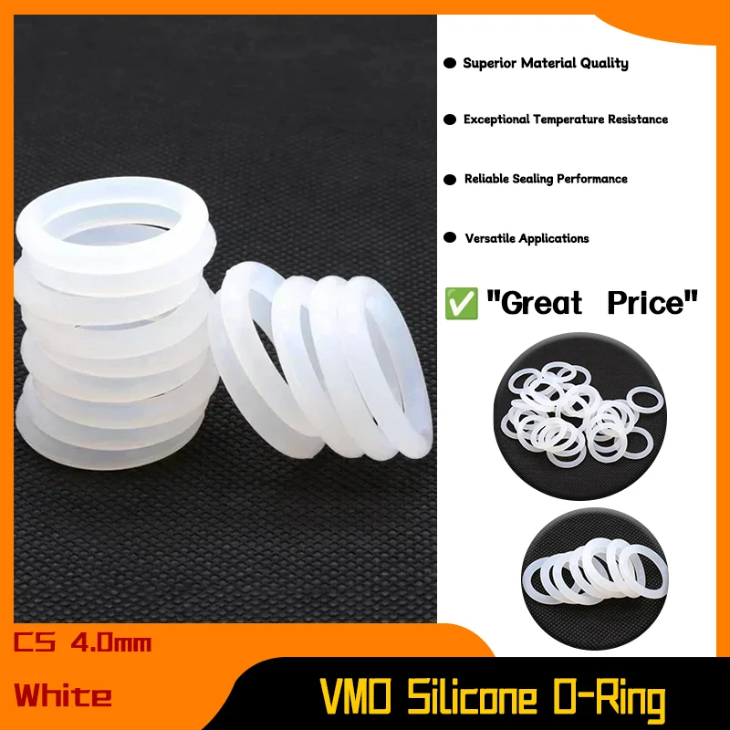 

4mm OD 12~150mm Food Grade Waterproof Washer Round O ShapeO Rings Seal Tool 10/50Pcs VMQ O Ring Gasket White Silicone CS
