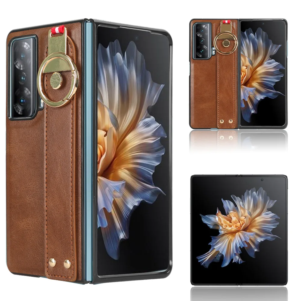 For Huawei Honor Magic VS V Luxury Leather Anti-Slip Flip Phone Case for Honor MagicVS V Wrist Strap Finger Ring Back Cover