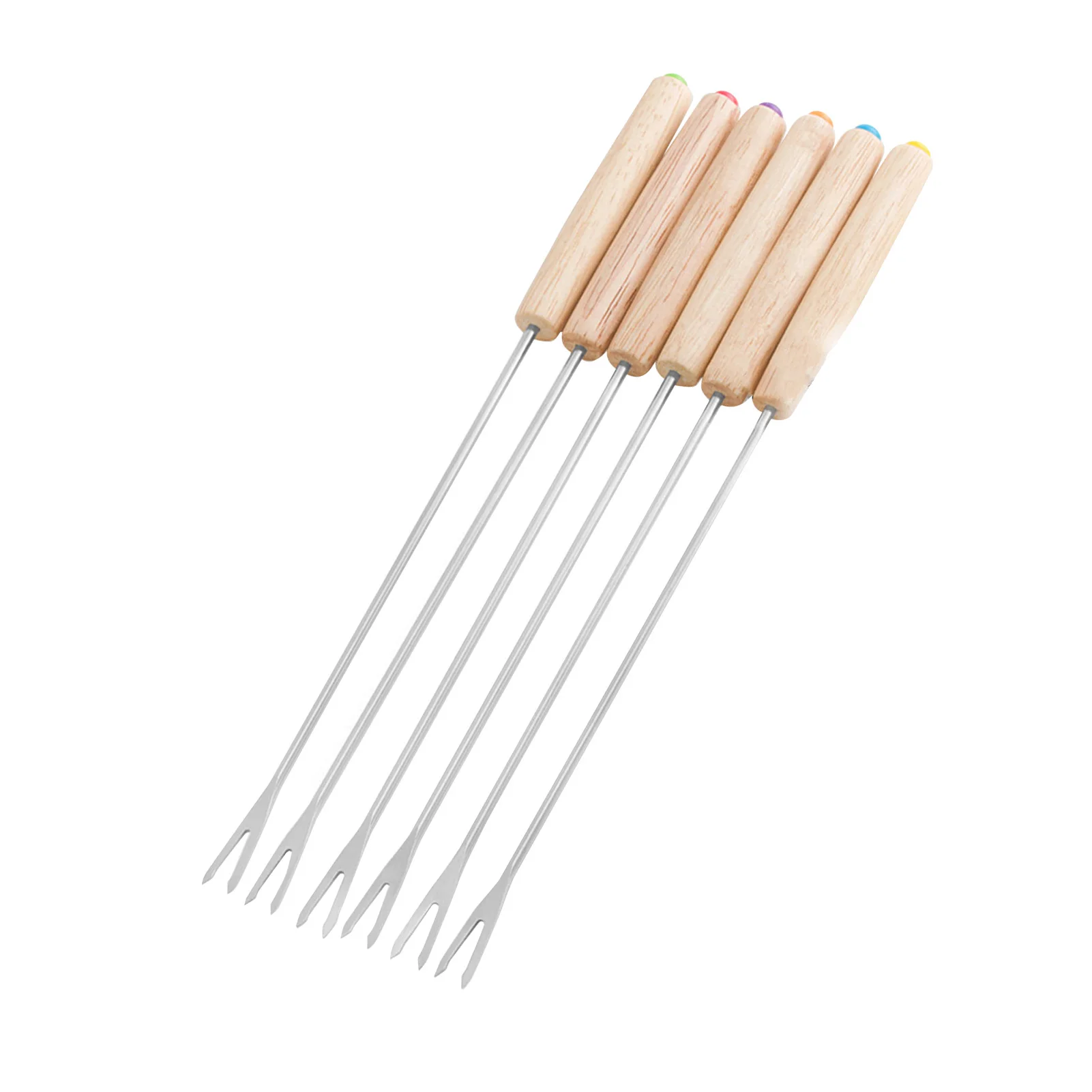 6pcs Stainless Steel Fondue Fruit Forks Cheese Fondue Sticks Smore Sticks with Wooden Handle Heat Resistant for Chocolate Cheese