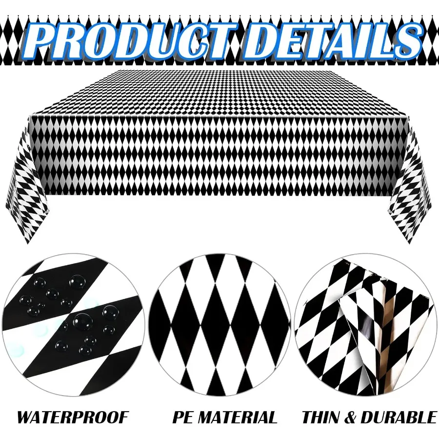 أبيض وأسود متقلب مفارش المائدة أليس مفارش المائدة البلاستيك القماش القطني غطاء الطاولة لحزب العجائب جورب هوب الطرف الديكور #3