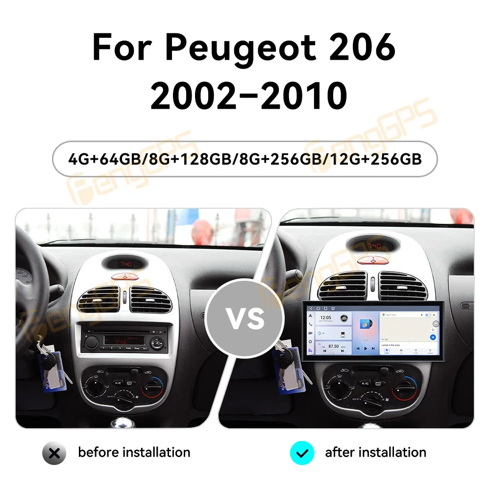 

15.8 Inch Android 15 CarPlay Car Radio For Peugeot 206 2002-2010 Touch Screen Multimedia Player GPS Navigation Head Unit DSP