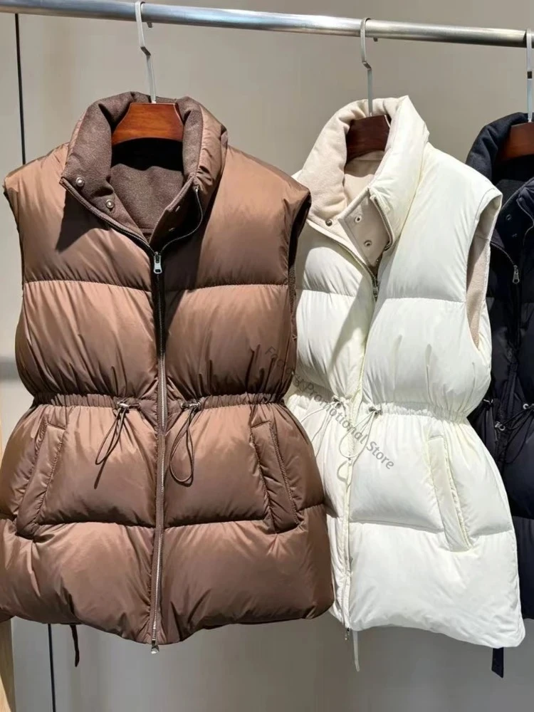 Women's Warm Puffer Insulated Down Vest Zip Pockets Winter Outerwear Snow Season Cold Weather Sleeveless Down Coat for Women