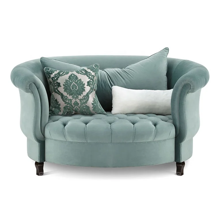 

#French furniture sofa chair single velvet fabric round velvet sofa solid wood legs