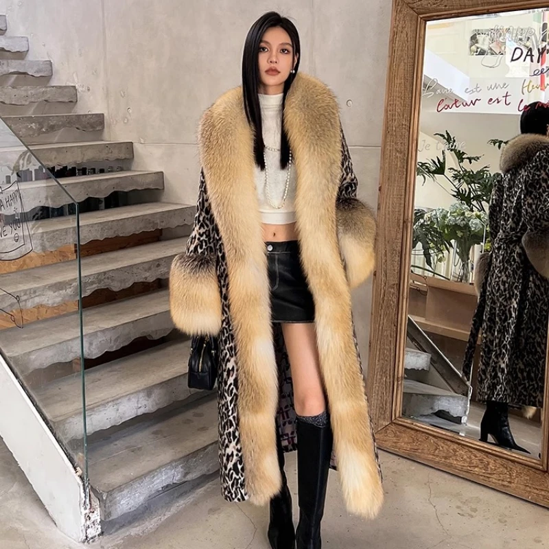 YOLANFAIRY Herbst und Winter Importierter Ganzfuchspelzmantel Langer Wollmantel Langärmliger Schnür-Schnürmantel im Street-Style Yng Turismo 2025