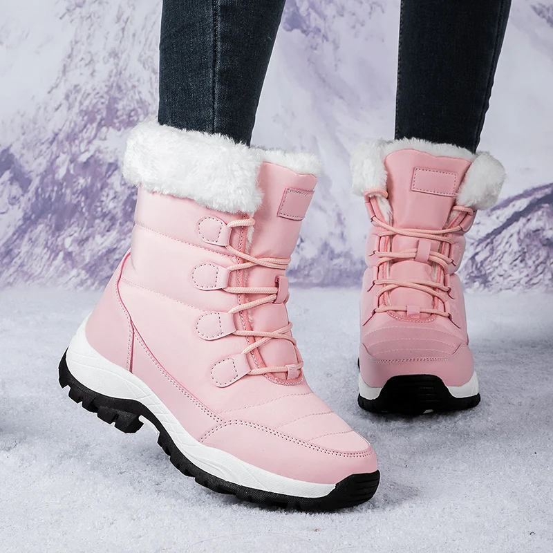 Winter Women\'s Snow Boots High Top Plus Velvet Women\'s Cotton Shoes Outdoor Warm Casual Shoes Comfortable Non-slip Hiking Boots