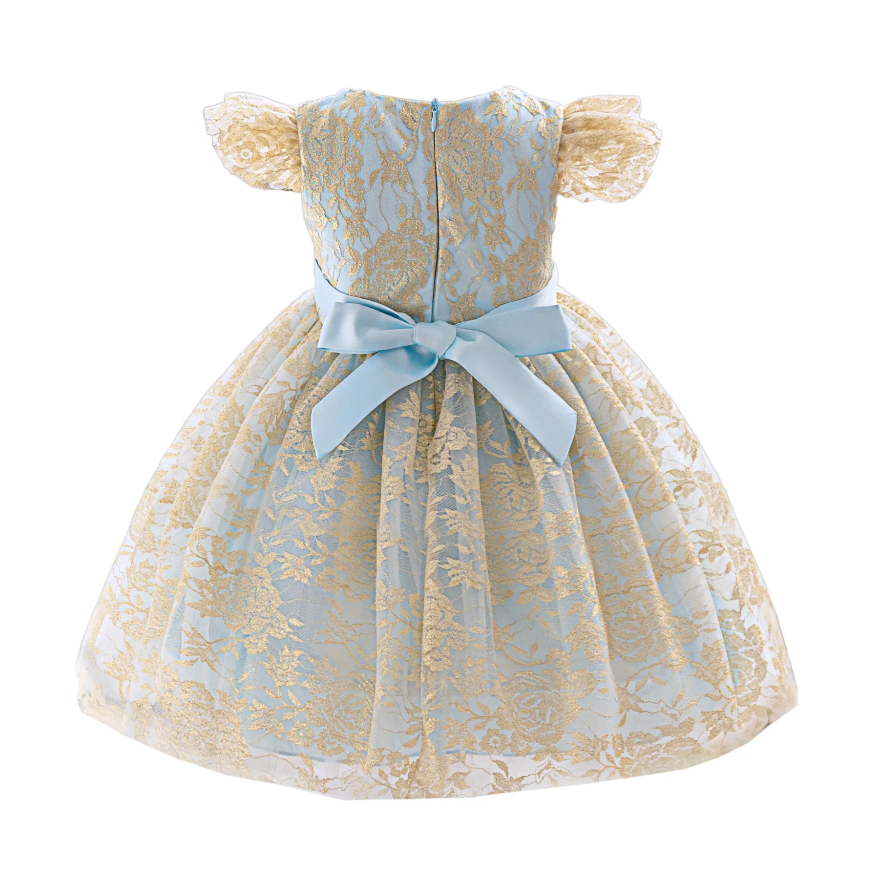 Fashion Flower Girl Dresses for Weddings Mesh Lace Short Sleeve Bridesmaid Dresses Summer Children Girl Evening Gown 2-10 Years