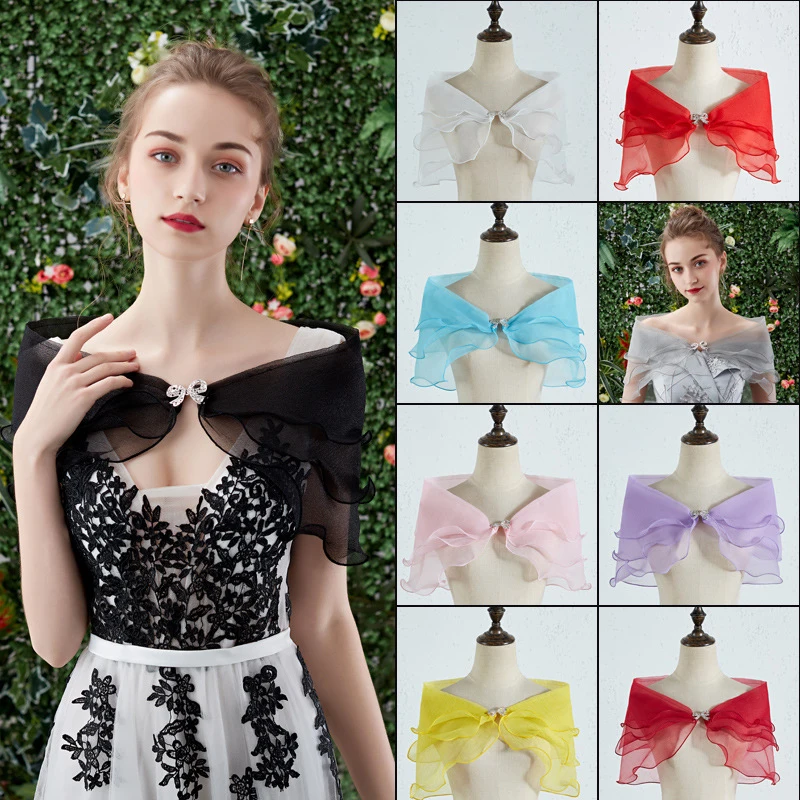 

Wedding Bridal Gauze Shawl With Bowknot Clip Mesh Shrug Bolero Lady Elegant Party Wrap