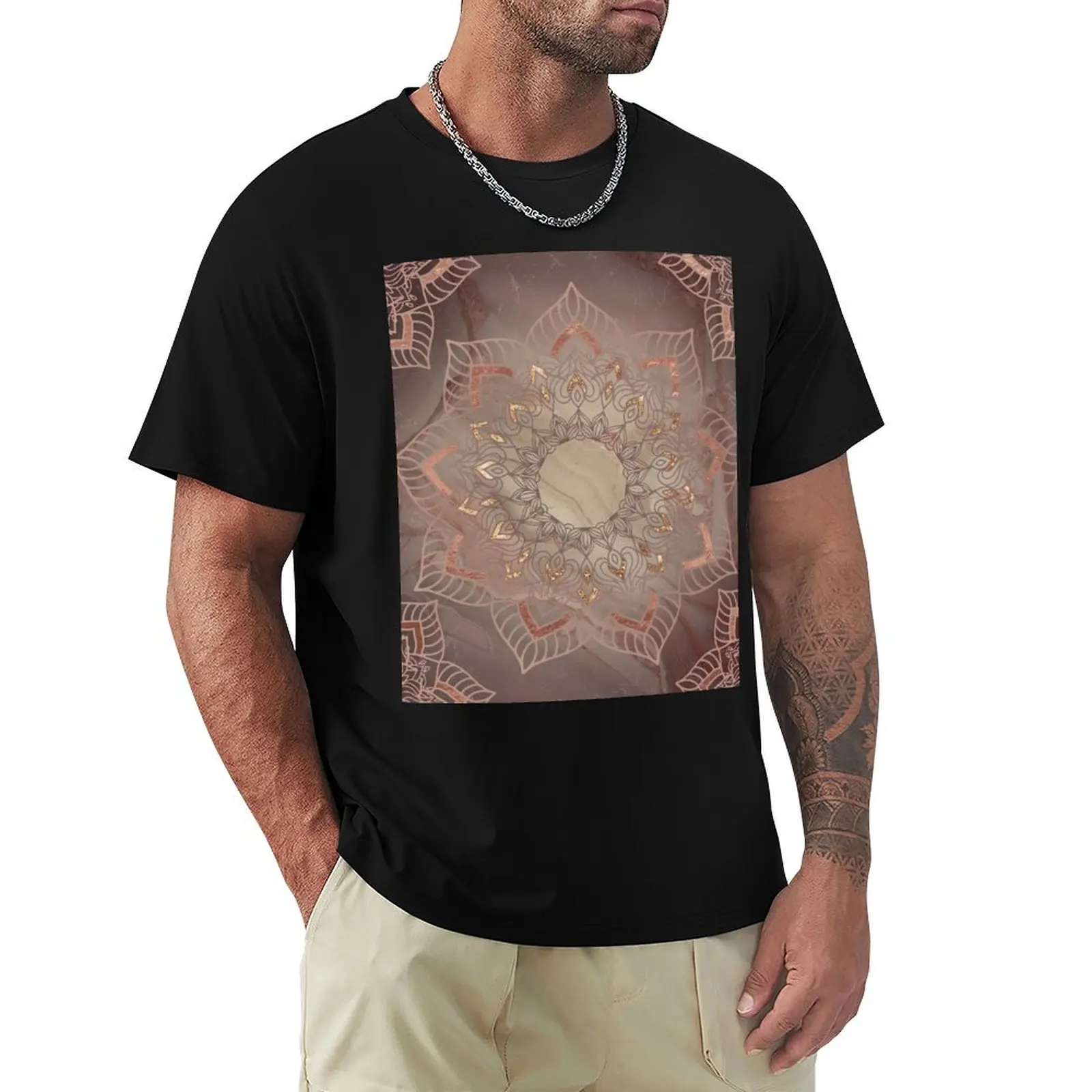 

Warm copper rose gold and dusty pink mandala T-Shirt kawaii clothes Blouse mens cotton t shirts