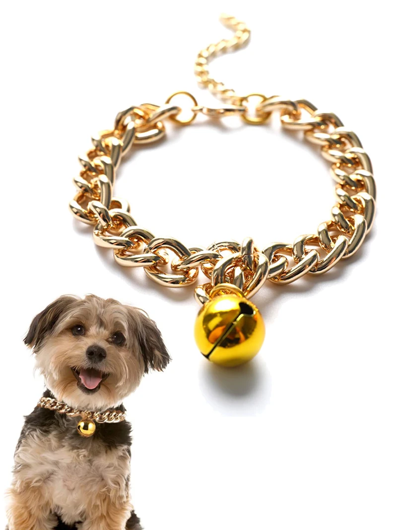 Gold Aluminum Cuban Link Chain for Dog and Cat, Choke Pet Collar, Puppy Kitty Necklace, Jewelry Clothing Accessories