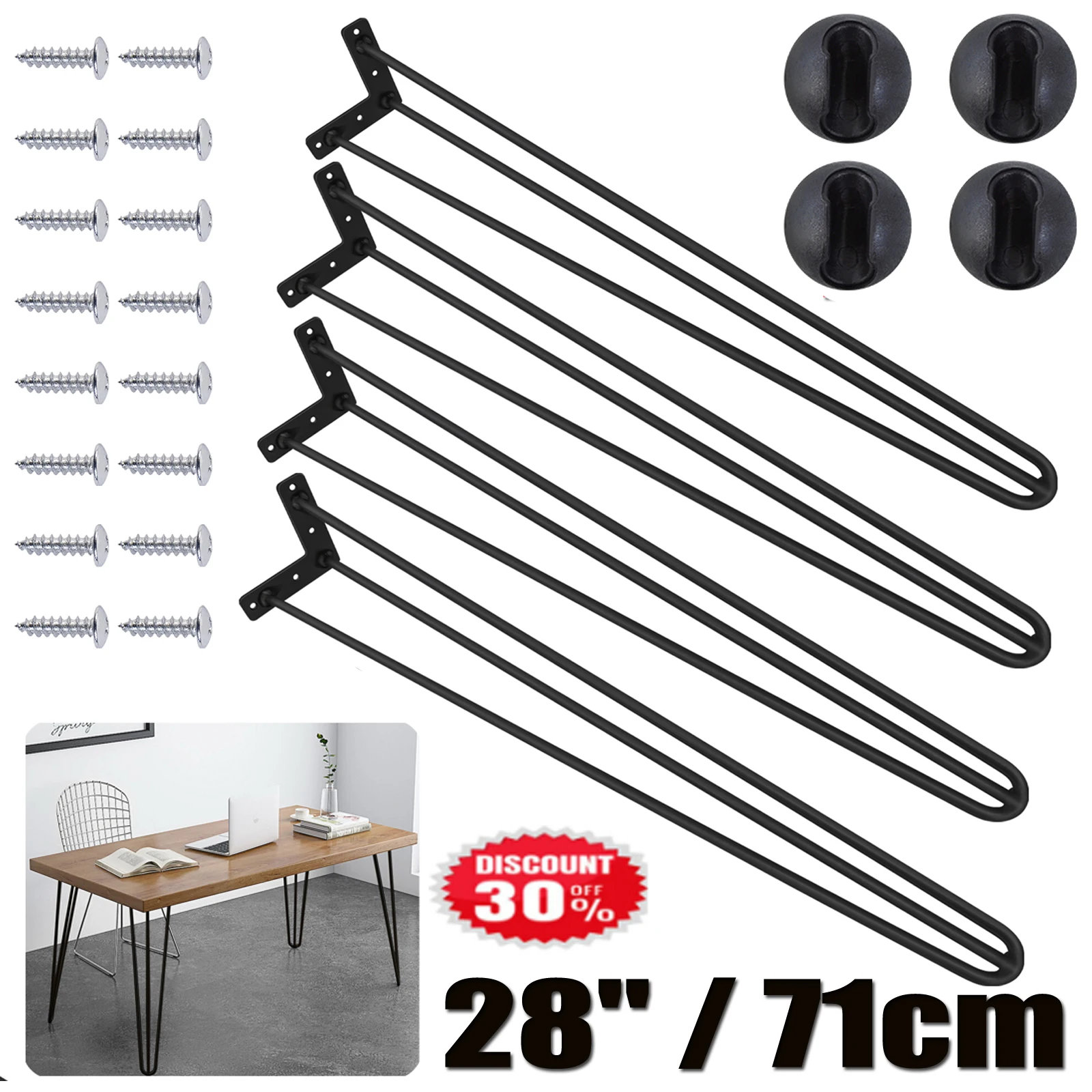 28-Zoll Metalltischbeine: 71 cm schwarze Stahl-Haarnadelbeine, robustes 3-Stab-Design, Mid-Century Modern Industrial Style, 10 mm Durchmesser, geeignet für Schreibtische, Esstische und DIY-Möbel, mit