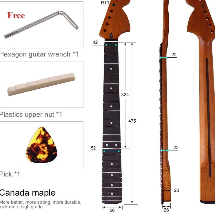 Electric Guitar ST Neck Big Head Roasted Maple Neck 6 Strings 22 Pins Handle Rose Wood Musical Instrument Accessories DIY