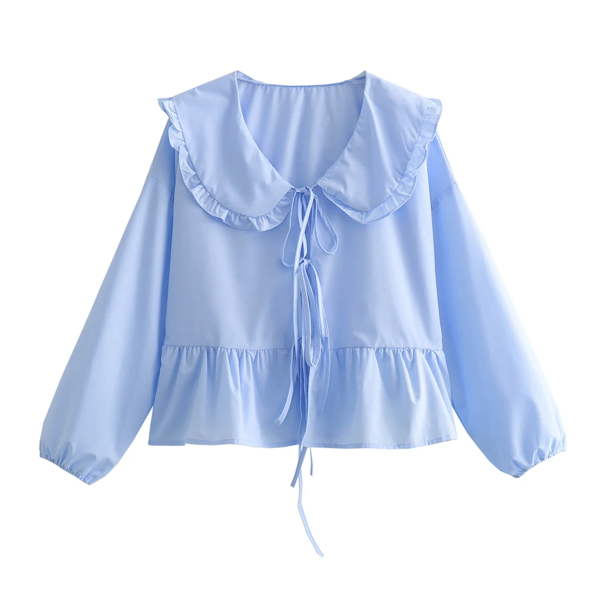 Women Ruffles Shirt 2024 Fashion Ladies Peter Pan Collar Blouses for Women Chic Bow Buttons Tops Clothes