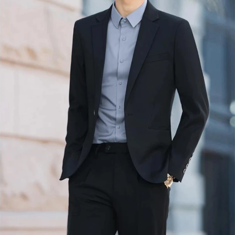 

2 Piece Outfit Set Male High Quality Solid Color Slim Fit Full Men's Suits Blazers Fashion Pants Luxury Elegant Classic JJ1192