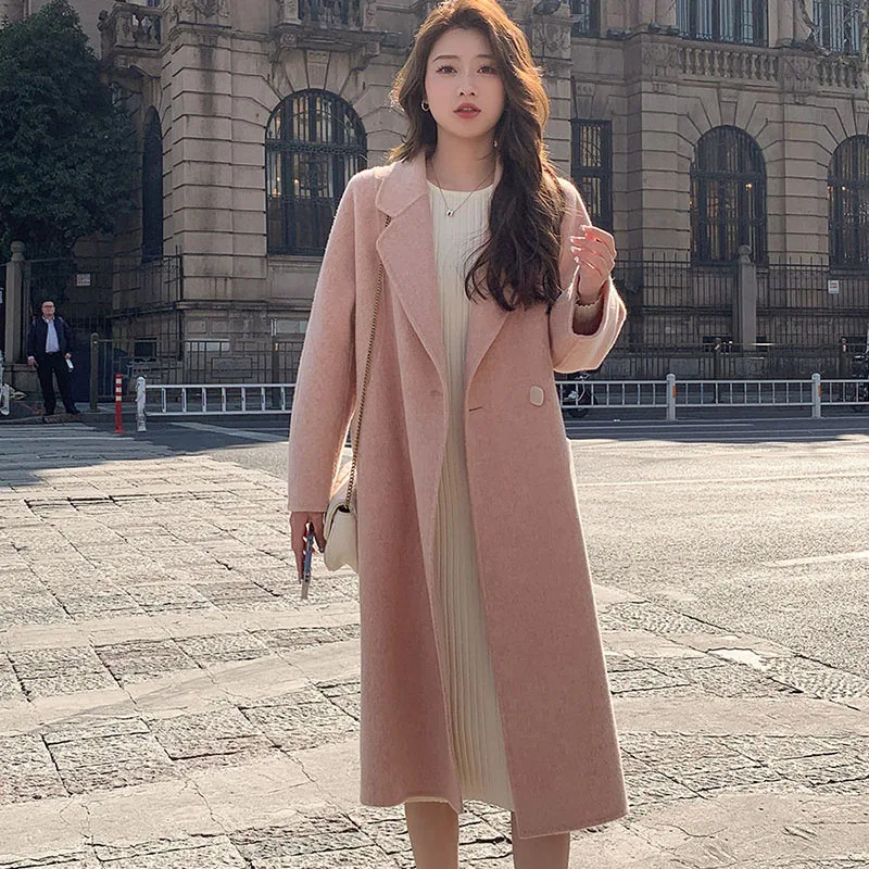 2023 New Autumn Winter Fashion Women Coat Office Lady Loose Simple Pocket Wool Coat Elegant Turn-Down Collar One Button Jackets