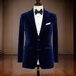 Velvet Men Suit Jacket for Prom Wear Dinner 1 Piece Royal Blue Smoking Blazer Notch Lapel 2024 Male Tops Coat American Fashion