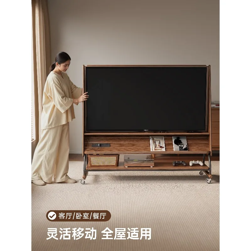 Solid wood removable TV cabinet, living room household small apartment modern simple floor storage TV bracket